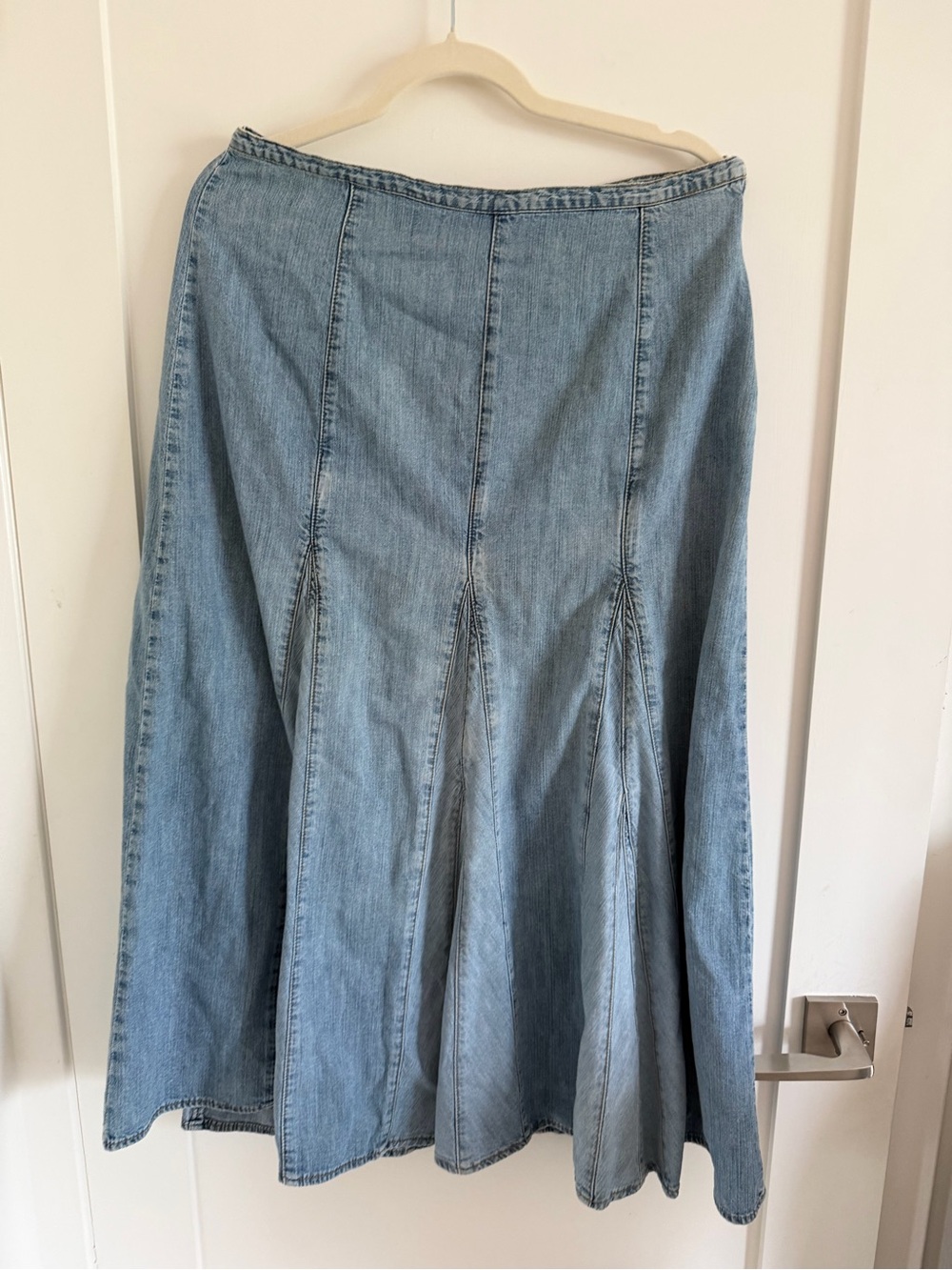 Light Wash Denim A-Line Panel Skirt